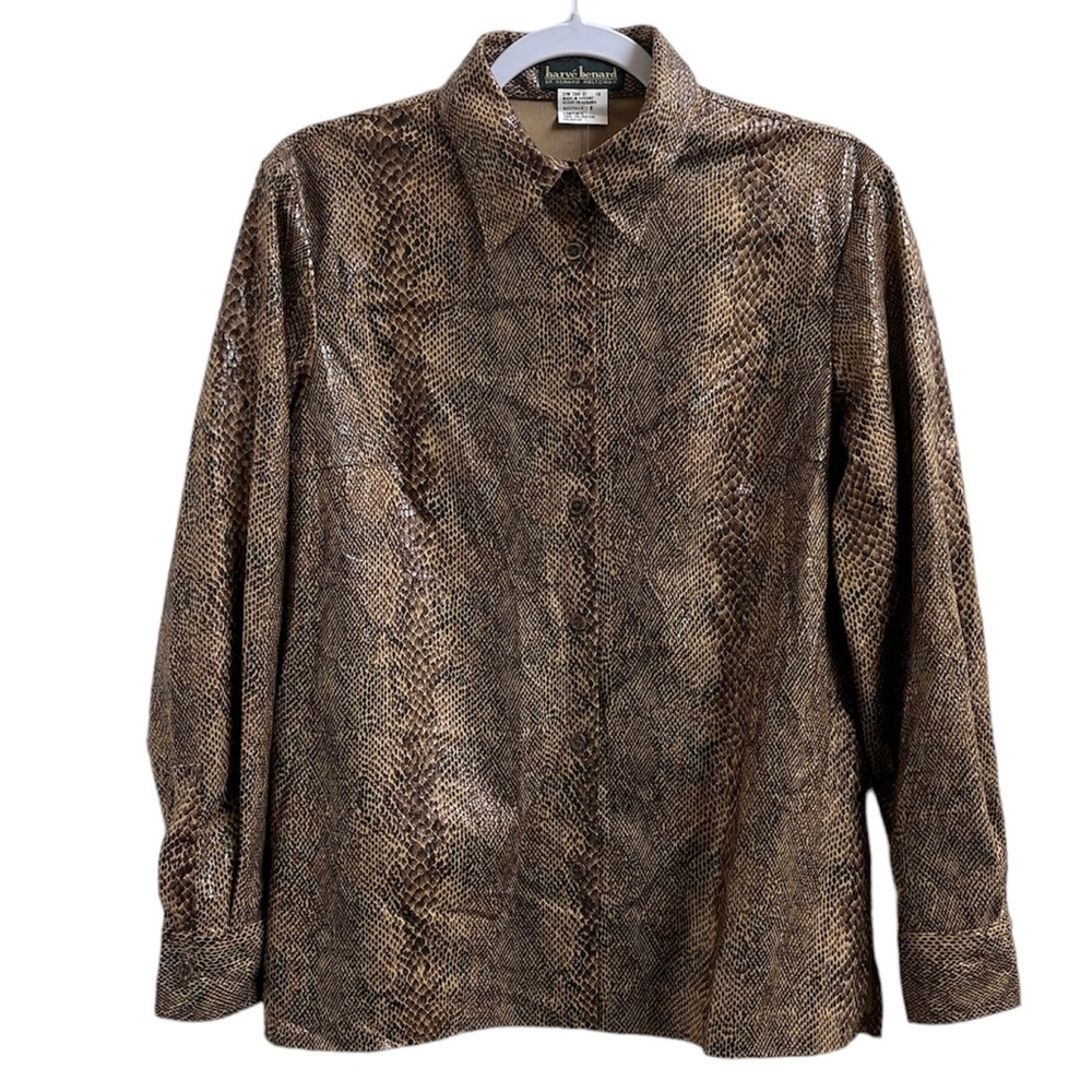 Harve Benard By Benard Holtzman Snakeskin Long Sleeve Button Down Shirt Top 8